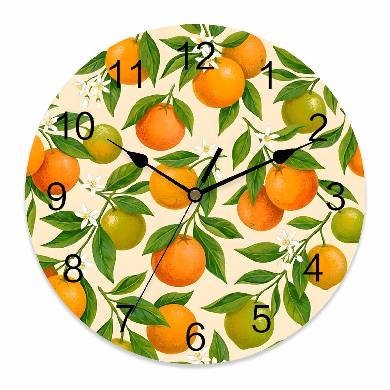 Wall Clock Orange Fruit Clocks PVC Silent Non-Ticking Battery Operated ...