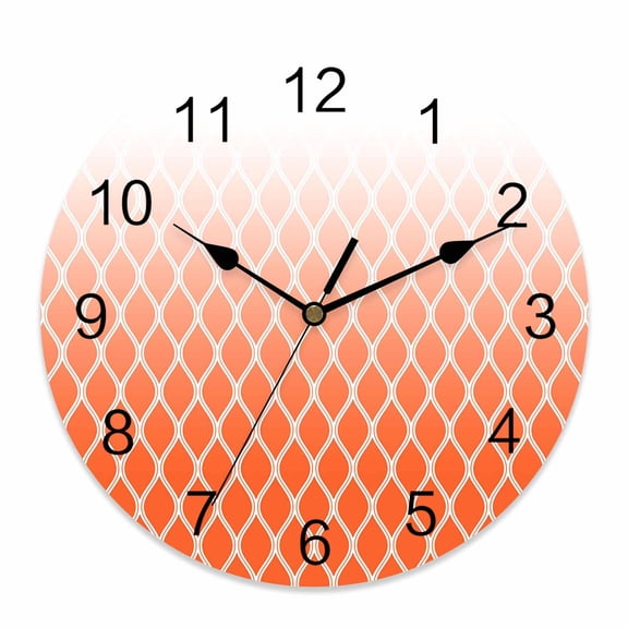 Wall Clock Orange Geometric Clocks PVC Silent Non-Ticking Battery Operated Decorative Ombre Lines Rhombus Pattern Round Clock for Home Living Room Kitchen Bedroom Office School Wall Decor 10 Inch