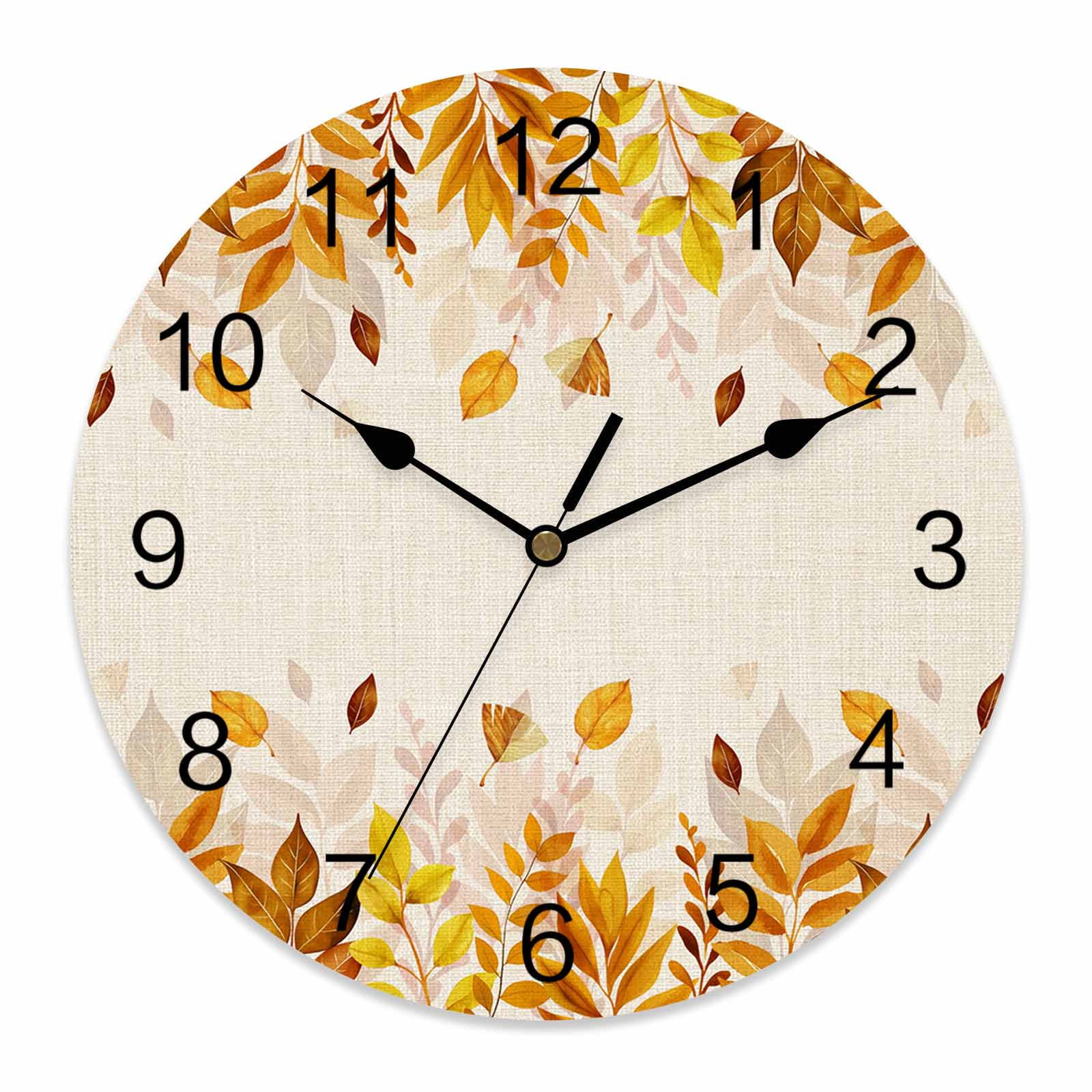 Wall Clock Orange Leaves Clocks PVC Silent Non-Ticking Battery Operated ...