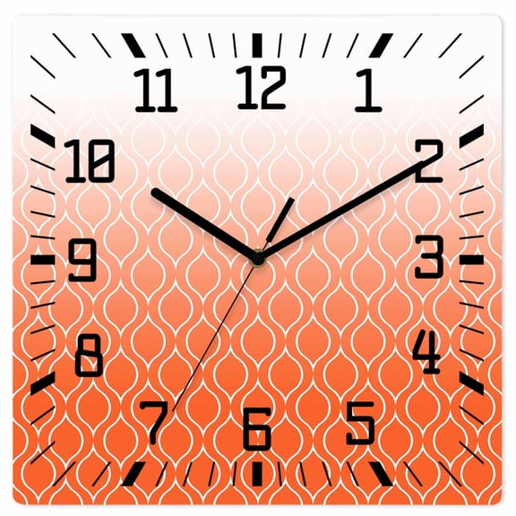 Wall Clock Orange Morocco Operated Square Clocks Wooden Silent Non-Ticking Wallclock 10 Inch Ombre Geometric Lines Pattern Wood Wall Clock for Living Room Bedroom Office Shool Home Decor