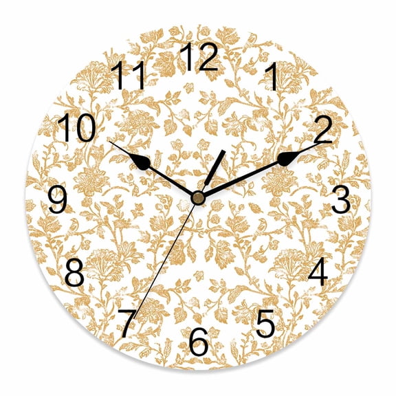 Wall Clock Orange Pastoral Flower Clocks PVC Silent Non-Ticking Battery Operated Decorative Farmhouse Floral Round Clock for Home Living Room Kitchen Bedroom Office School Wall Decor 10 Inch