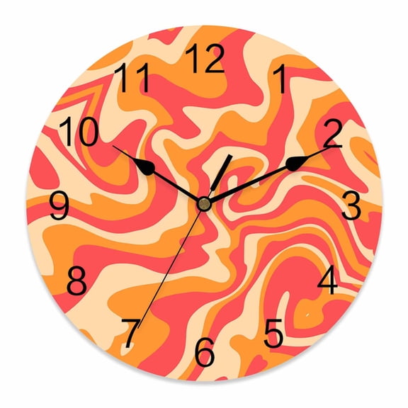 Wall Clock Orange Pink Spiral Swirl Clocks PVC Silent Non-Ticking Battery Operated Decorative Liquid Art Abstract Lines Round Clock for Home Living Room Kitchen Bedroom Office Wall Decor 10 Inch