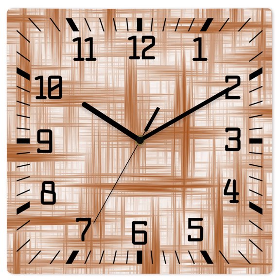 Wall Clock Orange Weaves Operated Square Clocks Wooden Silent Non-Ticking Wallclock 12 Inch Modern Abstract Grid Wood Wall Clock for Living Room Bedroom Office Shool Home Decor