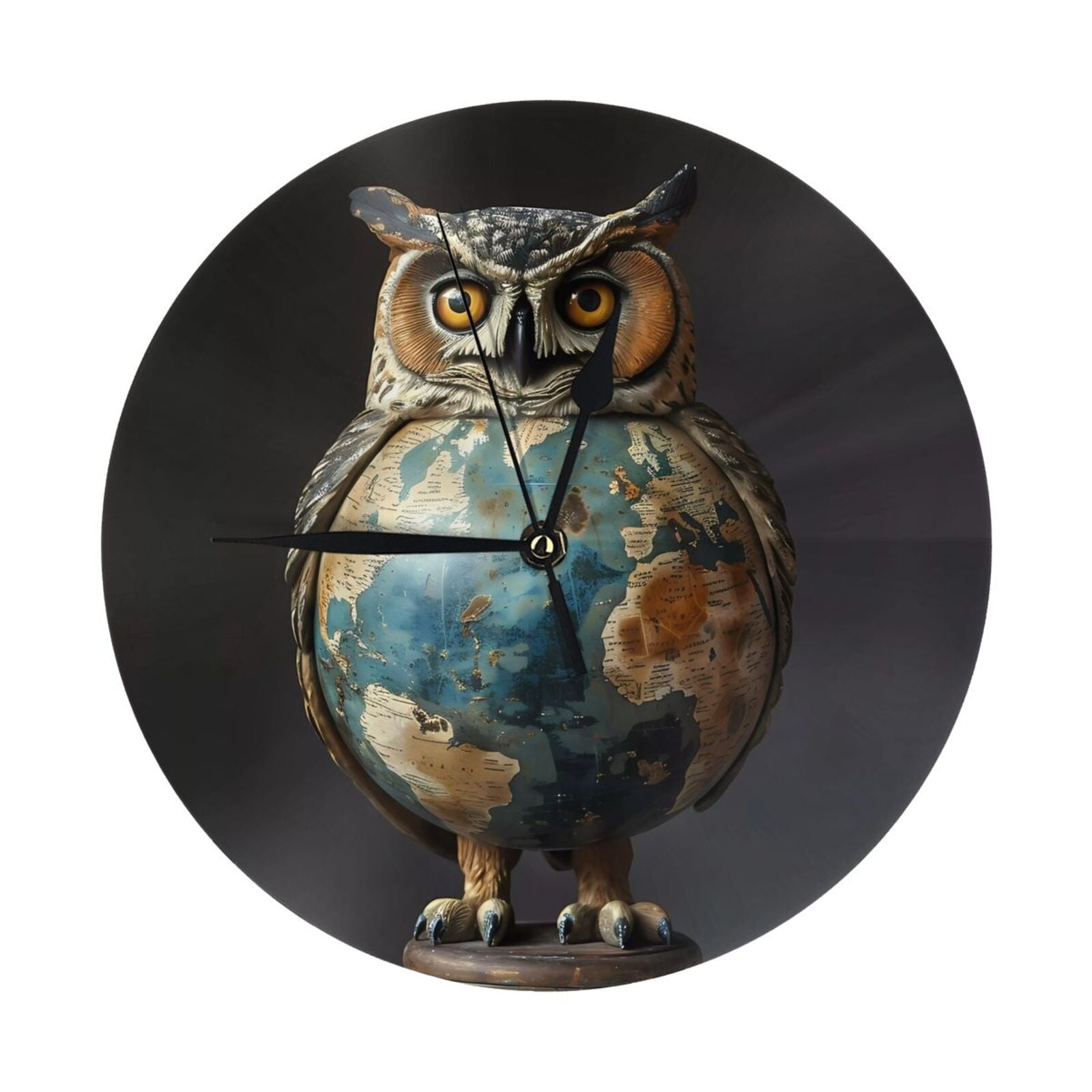 Wall Clock, Owl Globe Sculpture Wall Clocks Battery Operated Silent ...