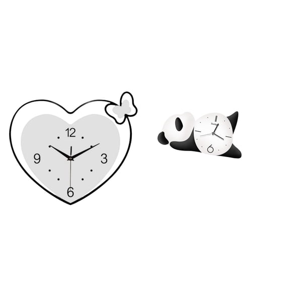 Wall Clock Panda Heart Shape Acrylic Non Ticking Quiet Movement for Living Room Office Study Decor