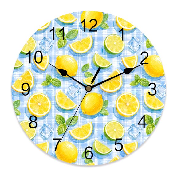 Wall Clock PeacYellow Lemon Clocks PVC Silent Non-Ticking Battery Operated Decorative Summer Fruit Ice Cubes Round Clock for Home Living Room Kitchen Bedroom Office School Wall Decor 10 Inch