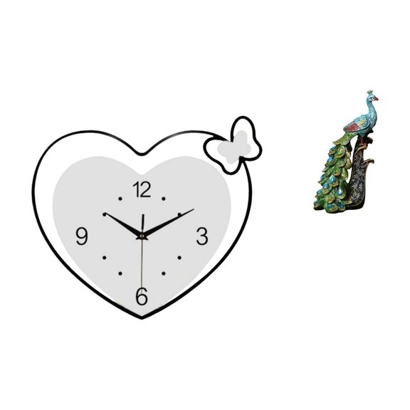 Wall Clock Peacock Figurine Butterfly Design Acrylic Resin Material for Living Room Home Office Study Decor