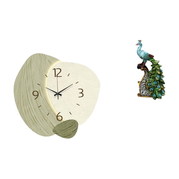Wall Clock Peacock Sculpture Tabletop Ornament Resin Construction Decorative for Kitchen Office Bedroom Spaces
