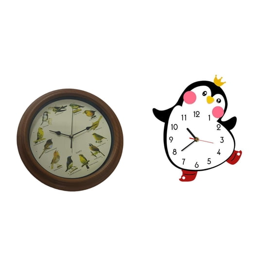 Wall Clock Penguin Singing Bird Silent Sweep Movement Lightweight Wood Design Wedding Gift