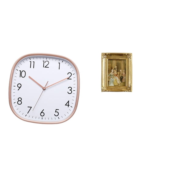 Wall Clock Photo Frame Resin Stand Large Size Glass Front for Living Room Bedroom Office Decoration