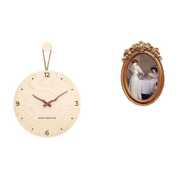 Wall Clock Picture Frame Display Hanging Quiet Function Wood Resin Material Office Bedroom Living Room Stand