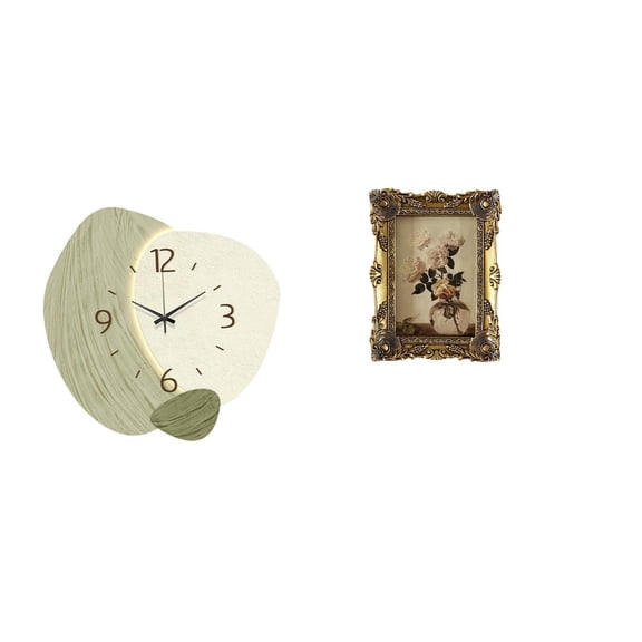 Wall Clock Picture Frame Tabletop Decor Silent Resin Construction for Kitchen Office Living Room Hallway Display
