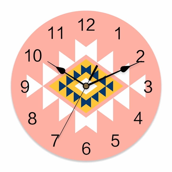 Wall Clock Pink Aztec Clocks PVC Silent Non-Ticking Battery Operated Decorative Boho Western Tribal Pattern Round Clock for Home Living Room Kitchen Bedroom Office School Wall Decor 14 Inch