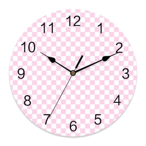Wall Clock Pink Chessboard Clocks PVC Silent Non-Ticking Battery Operated Decorative Square Blocks Plaid Round Clock for Home Living Room Kitchen Bedroom Office School Wall Decor 10 Inch