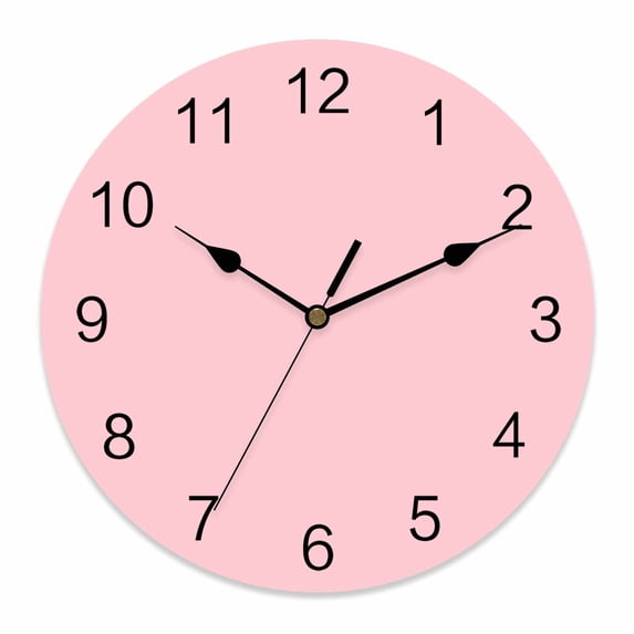 Wall Clock Pink Clocks PVC Silent Non-Ticking Battery Operated Decorative Solid Color Pink Round Clock for Home Living Room Kitchen Bedroom Office School Wall Decor 14 Inch