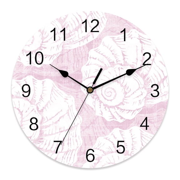 Wall Clock Pink Conch Shell Clocks PVC Silent Non-Ticking Battery Operated Decorative Coastal Ocean Marine LIfe Round Clock for Home Living Room Kitchen Bedroom Office School Wall Decor 10 Inch