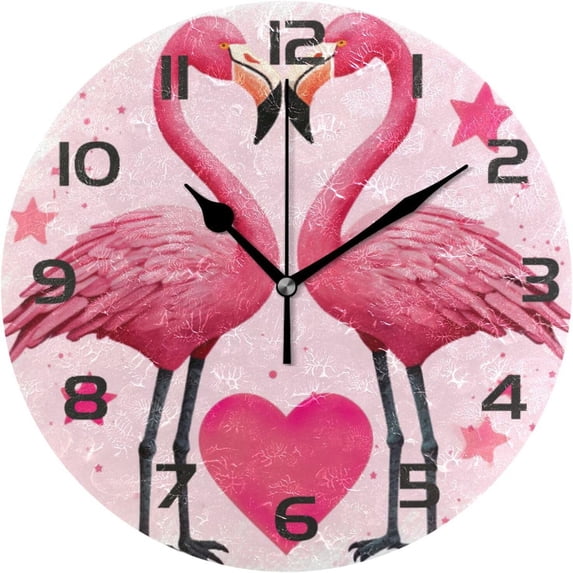 Wall Clock Pink Flamingos Lovers 10 Inch Silent Non Ticking Quality Quartz Battery Operated Digital Round Easy to Read for Home Office Kitchen Home Decor