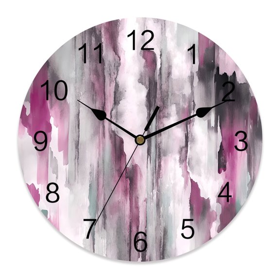 Wall Clock Pink Grey Fluid Clocks PVC Silent Non-Ticking Battery Operated Decorative Abstract Gradient Color Round Clock for Home Living Room Kitchen Bedroom Office School Wall Decor 10 Inch