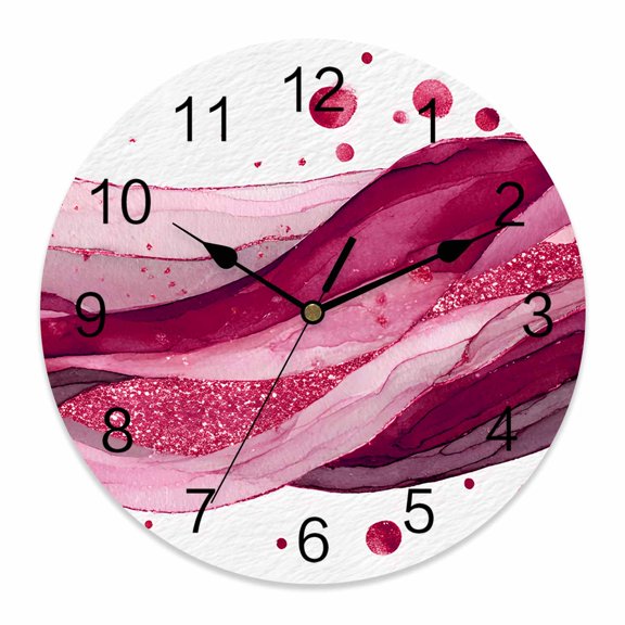 Wall Clock Pink Ink Polka Dots Clocks PVC Silent Non-Ticking Battery Operated Decorative Abstract Art Waves Lines Round Clock for Home Living Room Kitchen Bedroom Office School Wall Decor 10 Inch