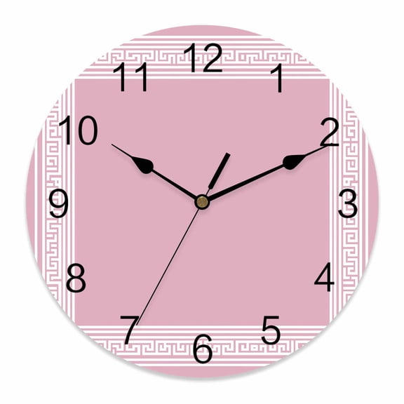 Wall Clock Pink Key Design Clocks PVC Silent Non-Ticking Battery Operated Decorative Geometric Back Print Round Clock for Home Living Room Kitchen Bedroom Office School Wall Decor 10 Inch