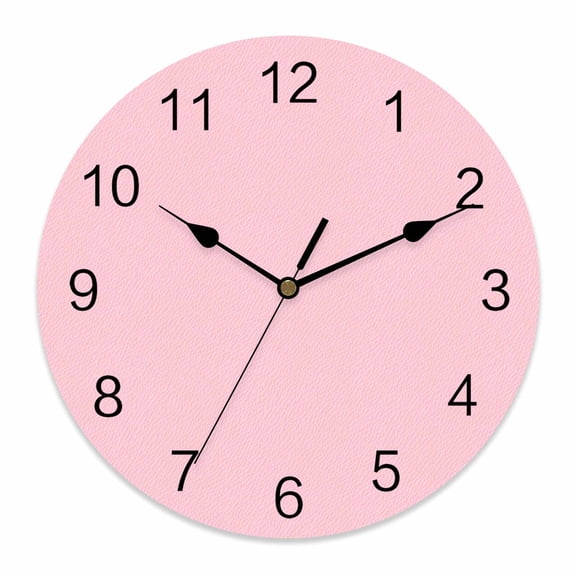 Wall Clock Pink Leather Texture Clocks PVC Silent Non-Ticking Battery Operated Decorative Solid Color Round Clock for Home Living Room Kitchen Bedroom Office School Wall Decor 10 Inch