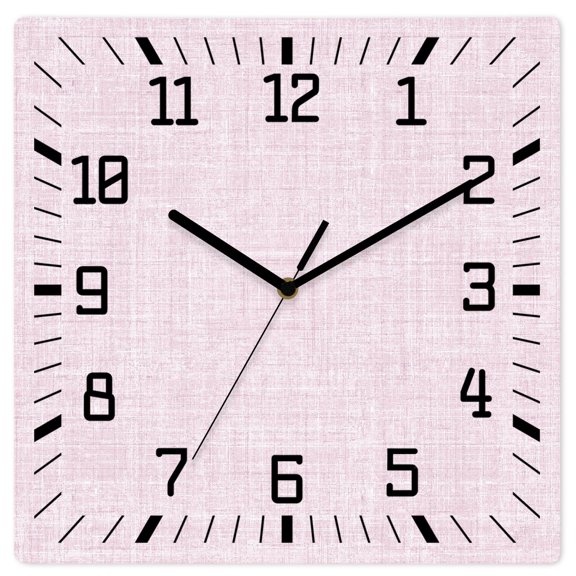 Wall Clock Pink Linen Fabric Operated Square Clocks Wooden Silent Non-Ticking Wallclock 10 Inch Pure Solid Color Wood Wall Clock for Living Room Bedroom Office Shool Home Decor