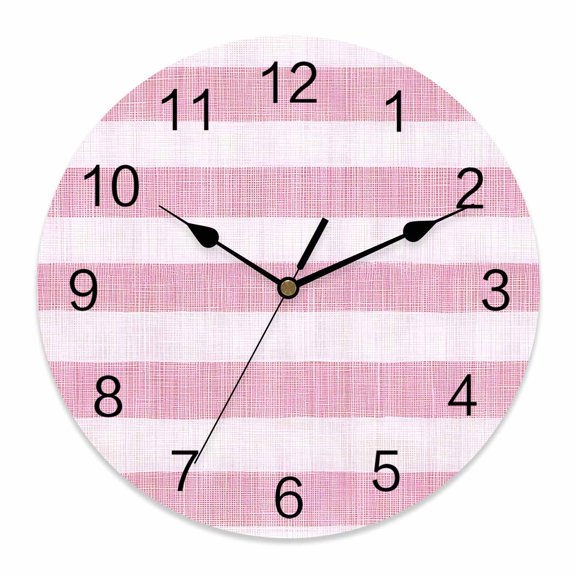Wall Clock Pink Linen Stripes Clocks PVC Silent Non-Ticking Battery Operated Decorative Retro Striped Lines Round Clock for Home Living Room Kitchen Bedroom Office School Wall Decor 14 Inch