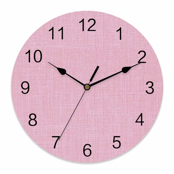 Wall Clock Pink Linen Texture Clocks PVC Silent Non-Ticking Battery Operated Decorative Farmhouse Solid Color Round Clock for Home Living Room Kitchen Bedroom Office School Wall Decor 10 Inch