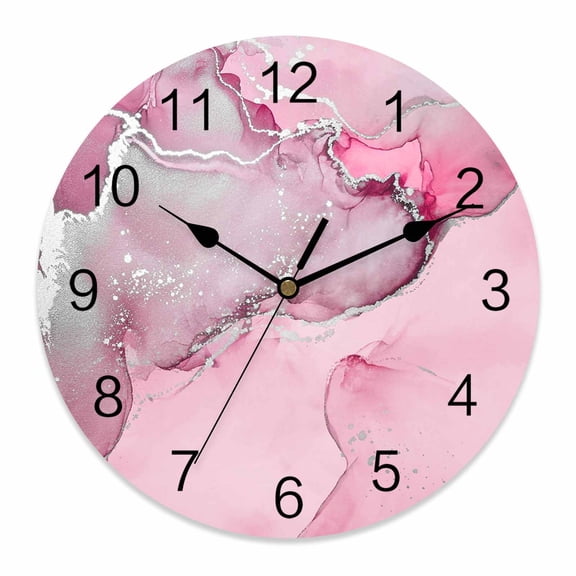 Wall Clock Pink Marble Clocks PVC Silent Non-Ticking Battery Operated Decorative Abstract Waves Cloud Round Clock for Home Living Room Kitchen Bedroom Office School Wall Decor 10 Inch