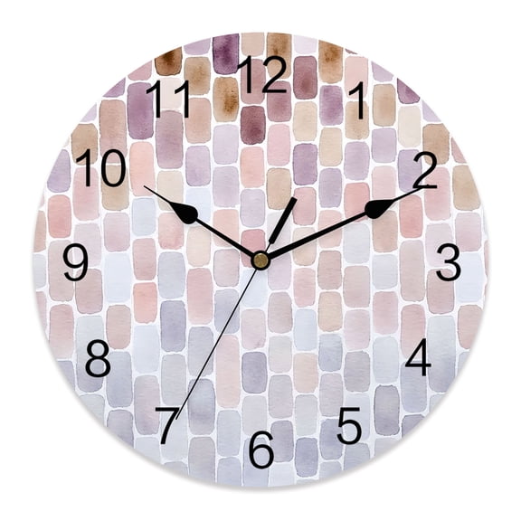 Wall Clock Pink Mosaic Tiles Clocks PVC Silent Non-Ticking Battery Operated Decorative Abstract Gradient Block Round Clock for Home Living Room Kitchen Bedroom Office School Wall Decor 10 Inch