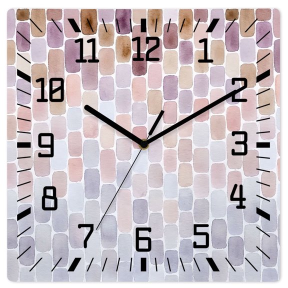 Wall Clock Pink Mosaic Tiles Operated Square Clocks Wooden Silent Non-Ticking Wallclock 12 Inch Abstract Gradient Block Wood Wall Clock for Living Room Bedroom Office Shool Home Decor