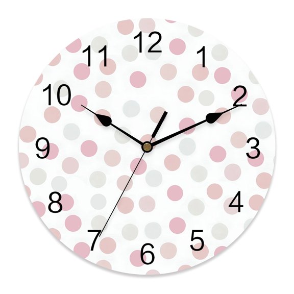 Wall Clock Pink Rainbow Polka Dots Clocks PVC Silent Non-Ticking Battery Operated Decorative Vibrant Modern Circles Round Clock for Home Living Room Kitchen Bedroom Office School Wall Decor 10 Inch