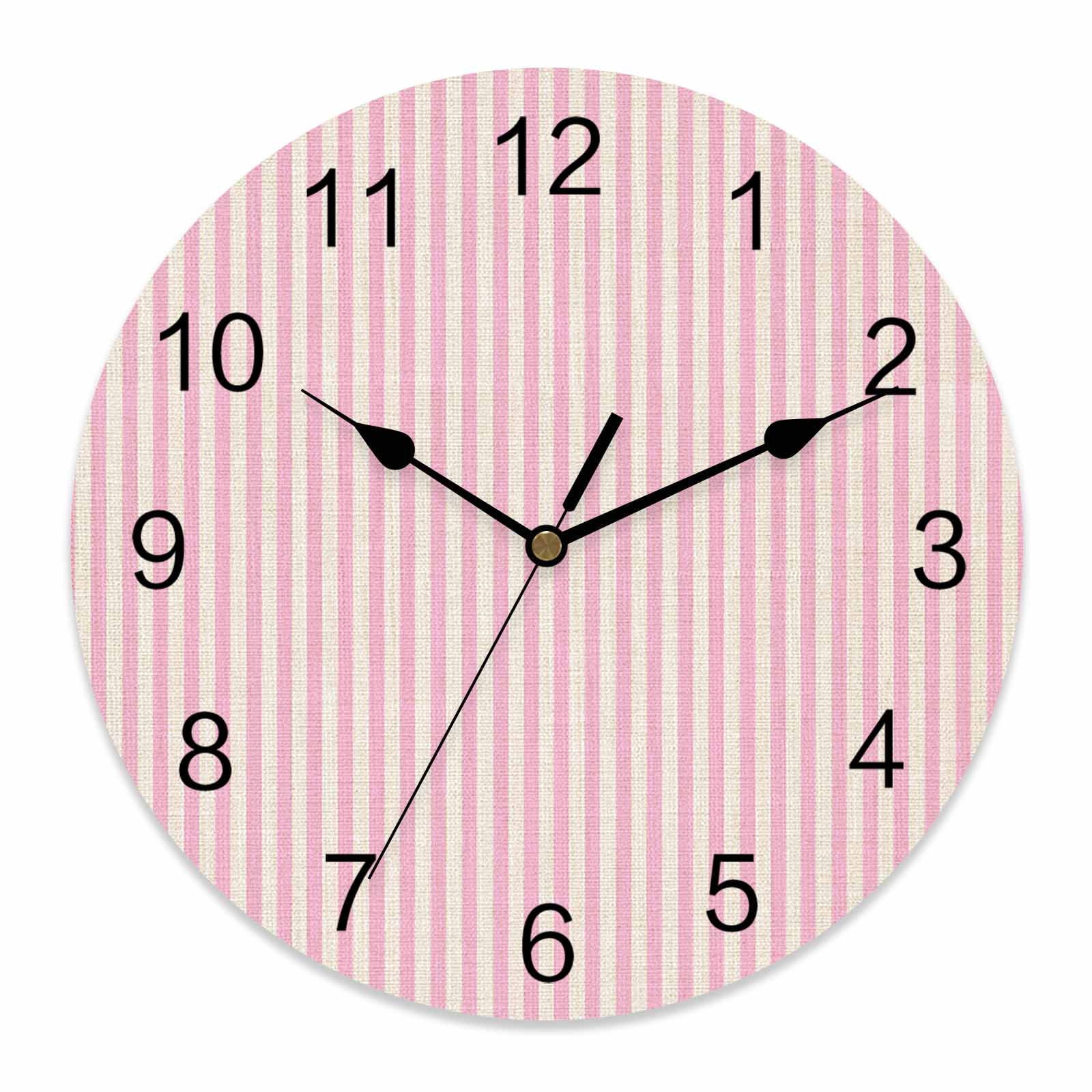 Clock Sample Pink Wall Clock Pink Stripes Clocks PVC Silent Non-Ticking Battery Operated ...