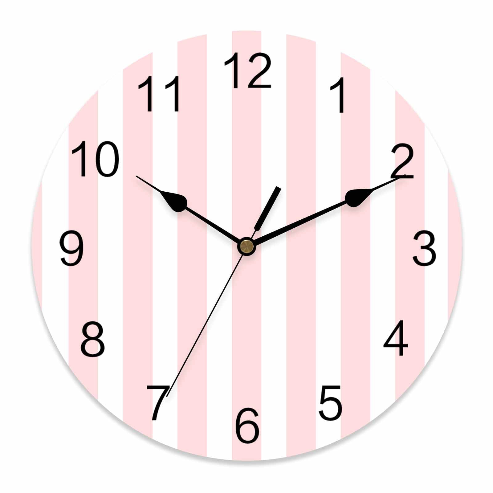 Wall Clock Pink Stripes Clocks PVC Silent Non-Ticking Battery Operated ...