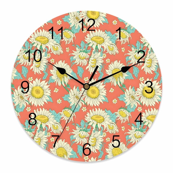 Wall Clock Pink Sunflower Clocks PVC Silent Non-Ticking Battery Operated Decorative Farmhouse Floral Plant Round Clock for Home Living Room Kitchen Bedroom Office School Wall Decor 10 Inch