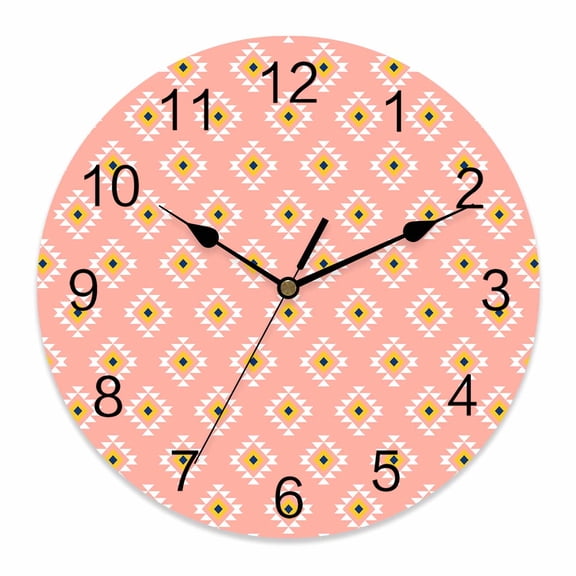 Wall Clock Pink Western Aztec Tribal Clocks PVC Silent Non-Ticking Battery Operated Decorative Geometric Boho Round Clock for Home Living Room Kitchen Bedroom Office School Wall Decor 14 Inch