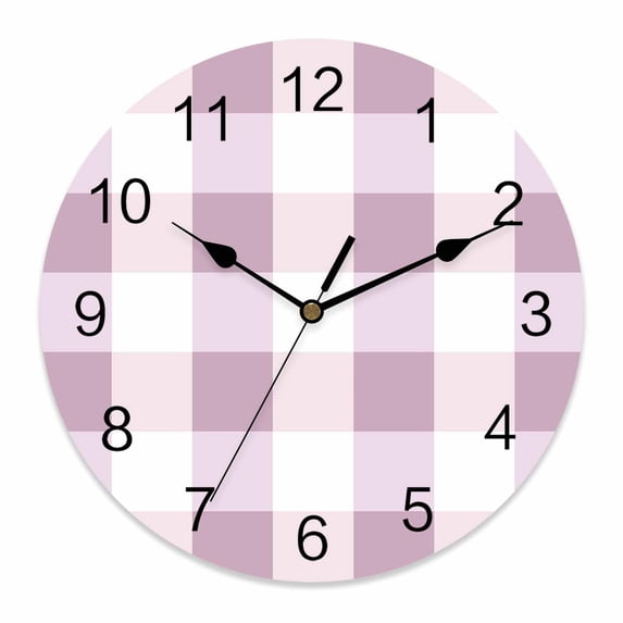Wall Clock Pink White Buffalo Plaid Clocks PVC Silent Non-Ticking Battery Operated Decorative Classic Checked Round Clock for Home Living Room Kitchen Bedroom Office School Wall Decor 10 Inch