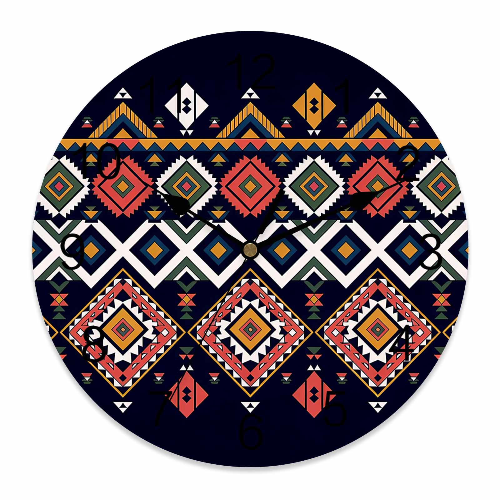 Trabal Pvc Wall Clock Pink Yellow Aztec Boho Clocks PVC Silent Non-Ticking Battery ...