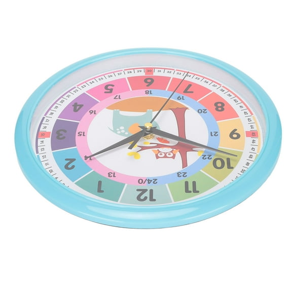 Wall Clock Plastic Cartoon Colorful Quartz Time Learning Hanging Clock for Kid's Bedroom Classroom
