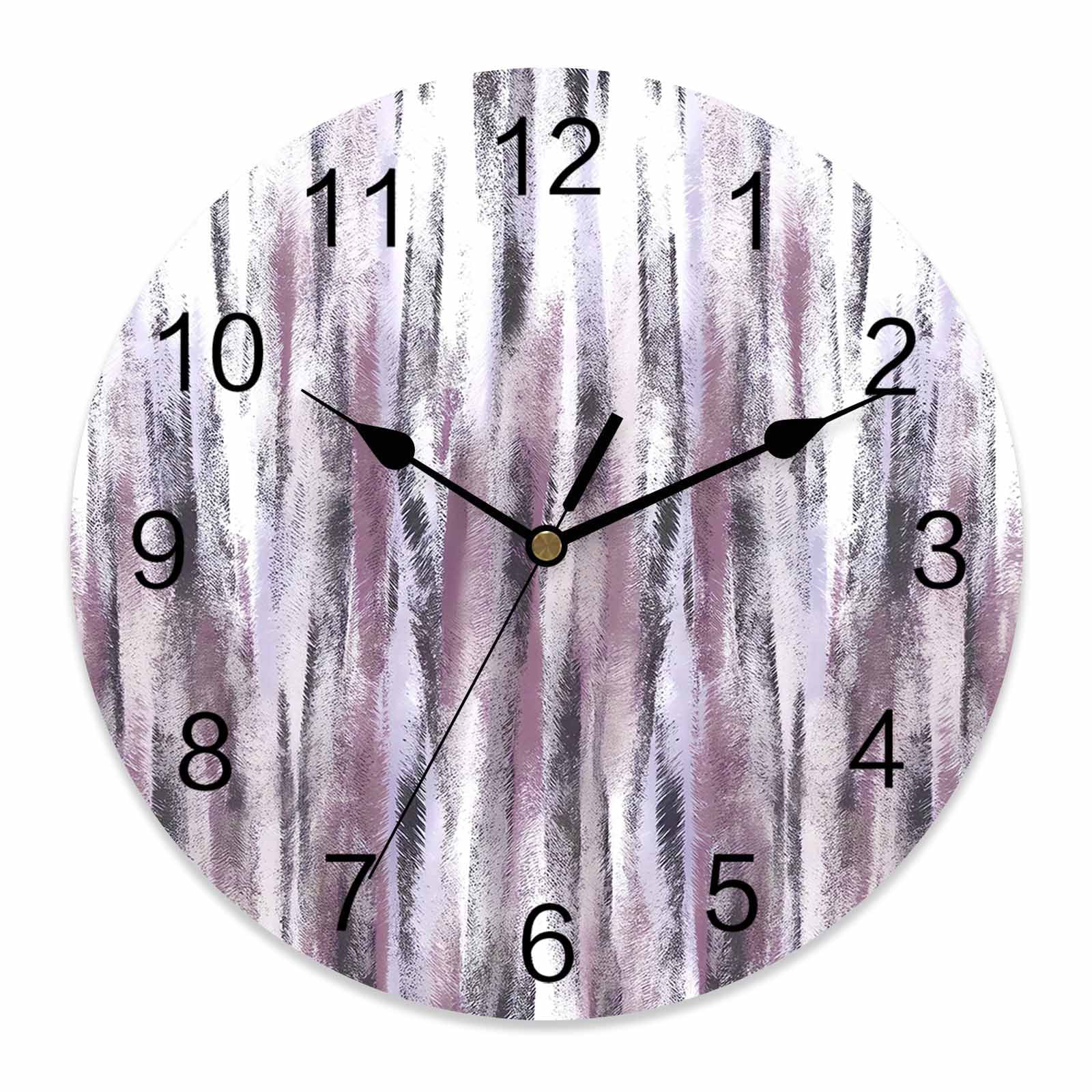 Wall Clock Purple Abstract Paint Clocks PVC Silent Non-Ticking Battery ...