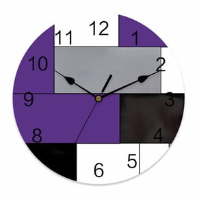 Wall Clock Purple Blocks Clocks PVC Silent Non-Ticking Battery Operated Decorative Geometric Abstract Art Round Clock for Home Living Room Kitchen Bedroom Office School Wall Decor 10 Inch