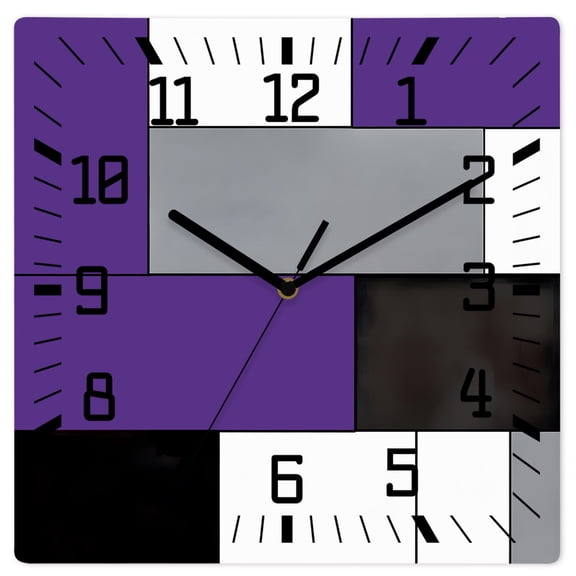 Wall Clock Purple Blocks Operated Square Clocks Wooden Silent Non-Ticking Wallclock 12 Inch Geometric Abstract Art Wood Wall Clock for Living Room Bedroom Office Shool Home Decor