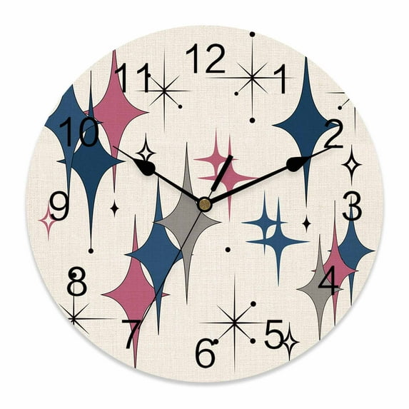 Wall Clock Purple Blue Gray Diamond Clocks PVC Silent Non-Ticking Battery Operated Decorative Modern Geometric Mid Century LInen Round Clock for Home Living Room Kitchen Bedroom Wall Decor 14 Inch