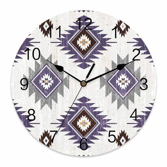 Wall Clock Purple Boho Aztec Clocks PVC Silent Non-Ticking Battery Operated Decorative Southwest Tribal Style Round Clock for Home Living Room Kitchen Bedroom Office School Wall Decor 10 Inch