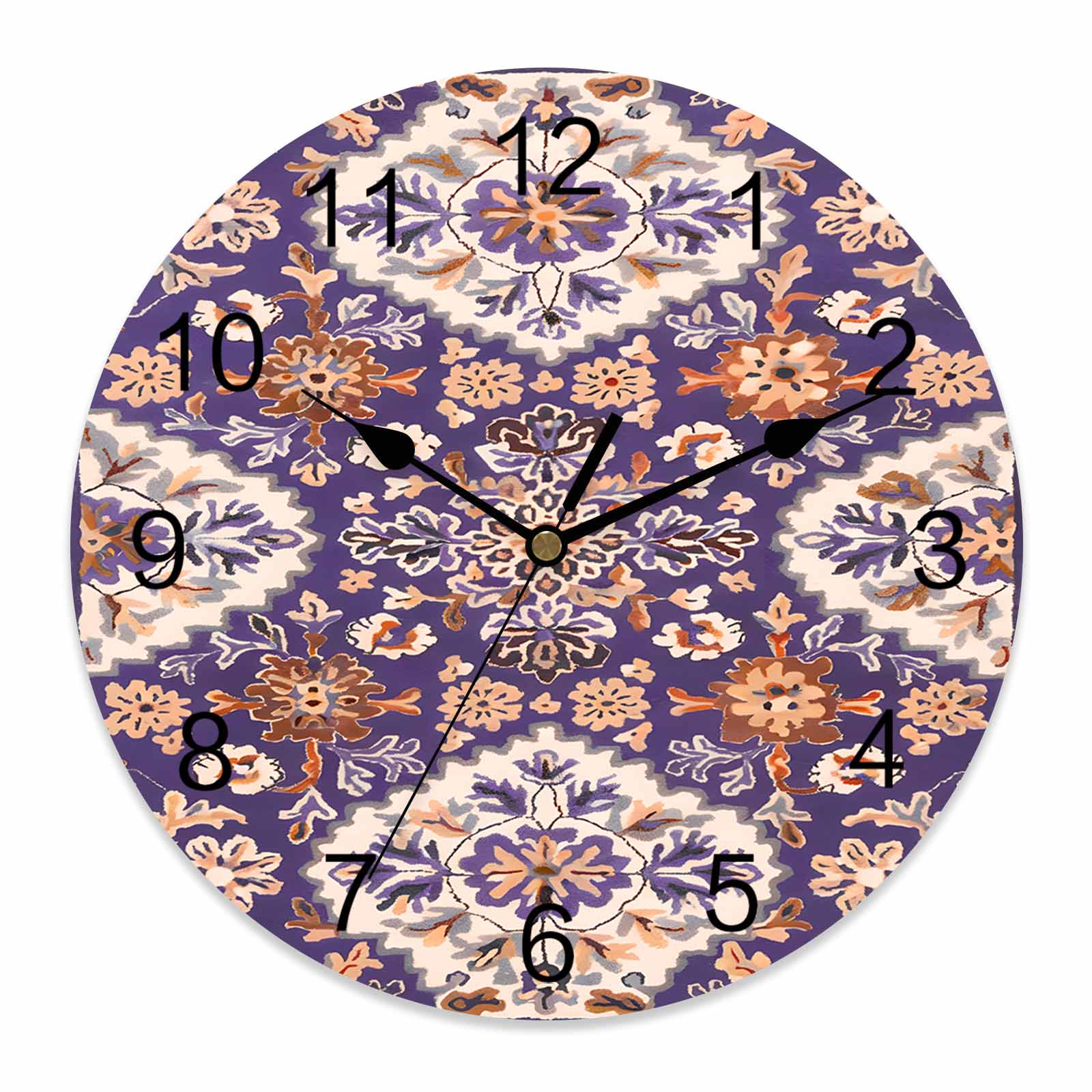 Wall Clock Purple Boho Flower Clocks PVC Silent Non-Ticking Battery ...