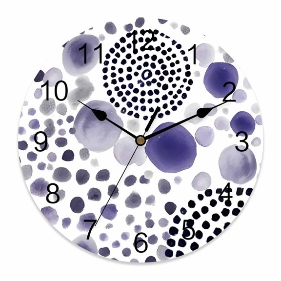 Wall Clock Purple Bubble Dots Clocks PVC Silent Non-Ticking Battery Operated Decorative Modern Abstract Art Ink Round Clock for Home Living Room Kitchen Bedroom Office School Wall Decor 10 Inch