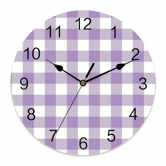 Wall Clock Purple Buffalo Check Plaid Clocks PVC Silent Non-Ticking Battery Operated Decorative Farmhouse Style Round Clock for Home Living Room Kitchen Bedroom Office School Wall Decor 10 Inch