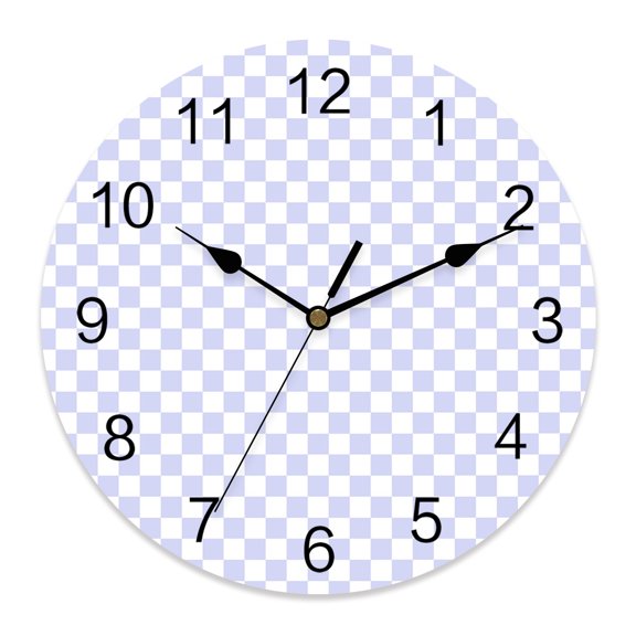 Wall Clock Purple Chessboard Clocks PVC Silent Non-Ticking Battery Operated Decorative Square Blocks Plaid Round Clock for Home Living Room Kitchen Bedroom Office School Wall Decor 10 Inch