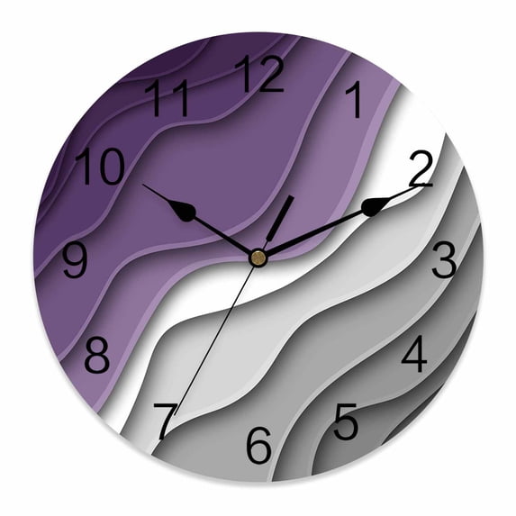 Wall Clock Purple Grey Modern Geometric Clocks PVC Silent Non-Ticking Battery Operated Decorative Abstract Beach Round Clock for Home Living Room Kitchen Bedroom Office School Wall Decor 10 Inch