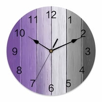 Wall Clock Purple Grey Wood Grain Clocks PVC Silent Non-Ticking Battery Operated Decorative Farm Wooden Round Clock for Home Living Room Kitchen Bedroom Office School Wall Decor 14 Inch